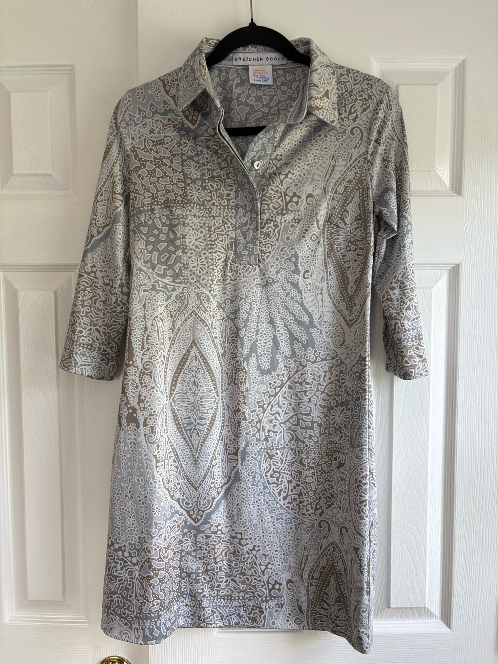 Gretchen Scott Designs Taupe & White Paisley Polo Midi Dress
